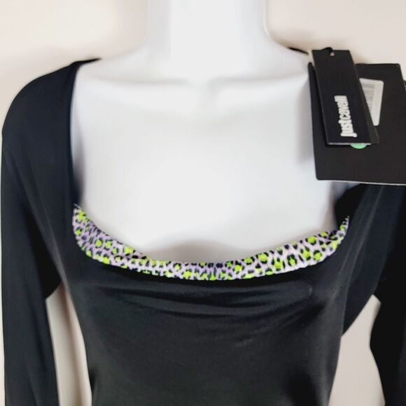 Just Cavalli Black Square Neck Bodycon Dress Animal Print Neckline Size S NWT - Picture 5 of 14